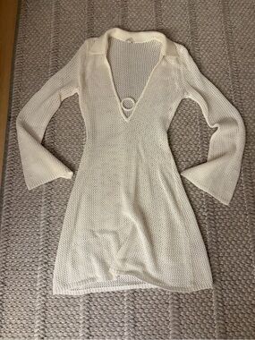 DEVON WINDSOR Cream Open-Knit V-Neck Long Sleeve Dress